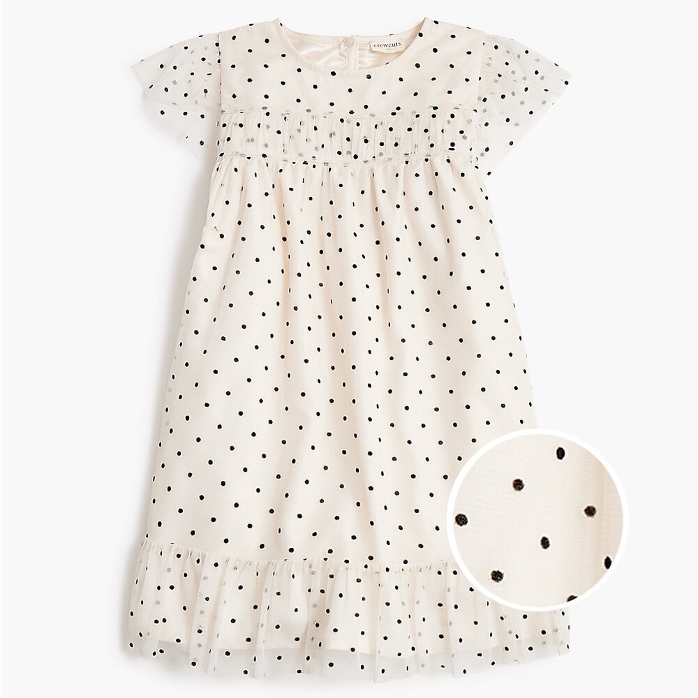 Crewcuts Girls' dotted tulle dress ruffle hem flutter sleeve